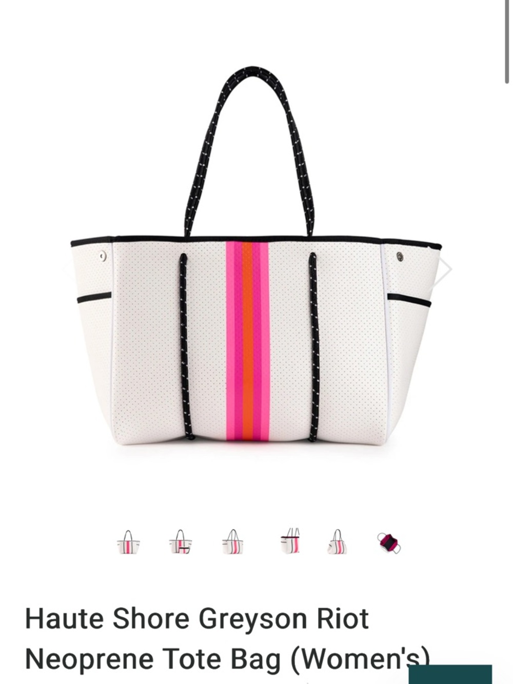 Haute Shoe White Bag with Pink and Orange Stripes
